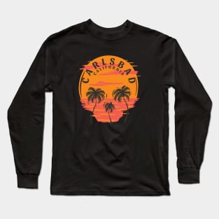 Carlsbad California Sunset Skull and Palm Trees Long Sleeve T-Shirt